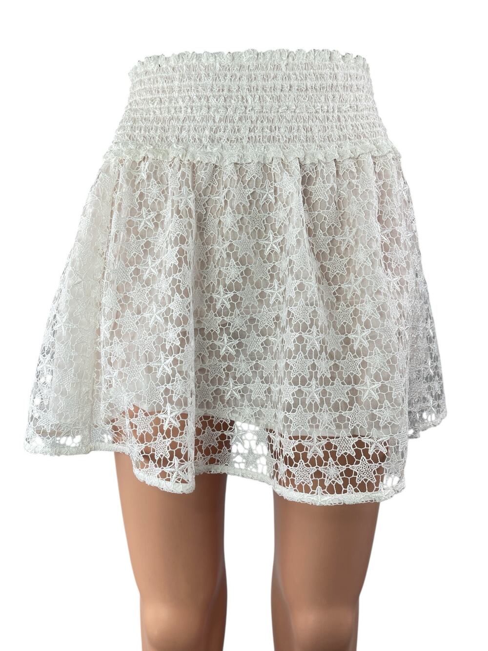 Hill House White Star Lace Smocked Elastic Waist Mini Flare A-Line Skirt Size S